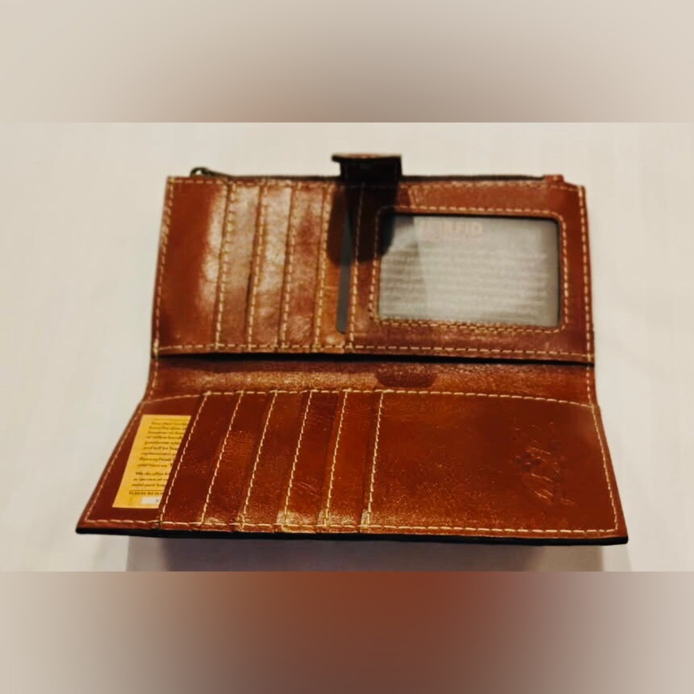 Patricia Nash Nazari Cognac Brown Leather RFID Wallet with Zip and Snap - Picture 3 of 10